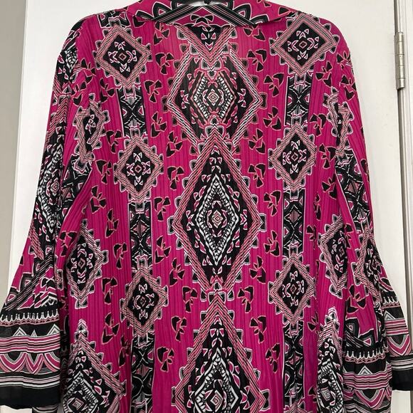 Alfani Pink Black Pleated Longline Button Down Bell Sleeve Tunic Top 20w - Picture 8 of 11